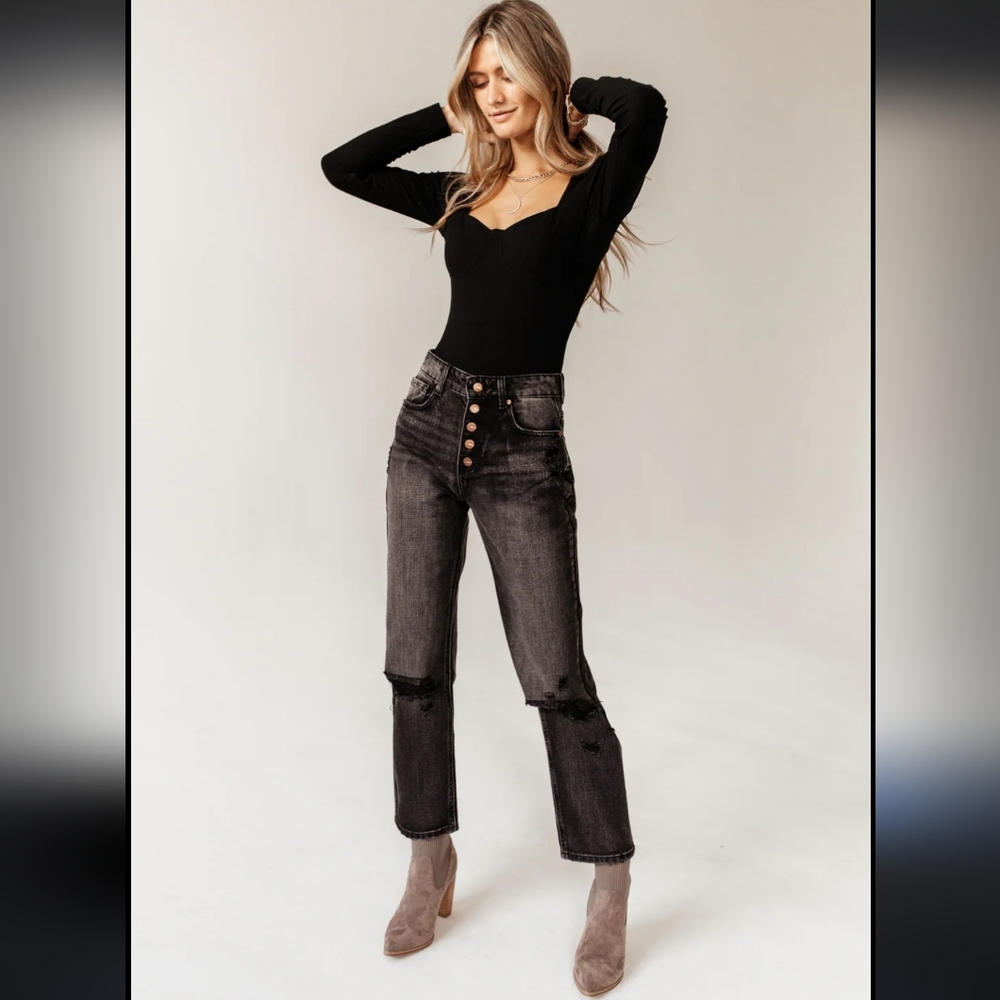 Bohme Bentley Distressed Straight Leg Womens High Rise Jeans Size: 28